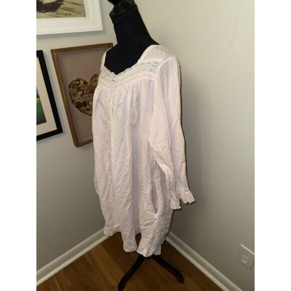 Eileen West vintage Pink Floral Nightgown women Large Modest Floral Long Sleeve - Picture 4 of 5